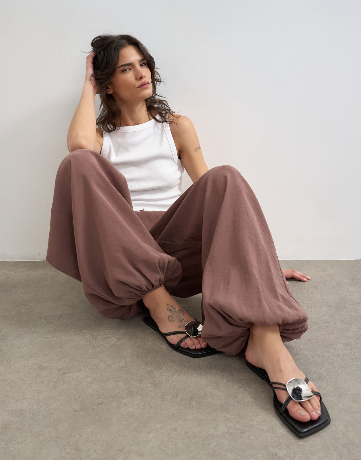 Topshop modal balloon leg trousers in chocolate