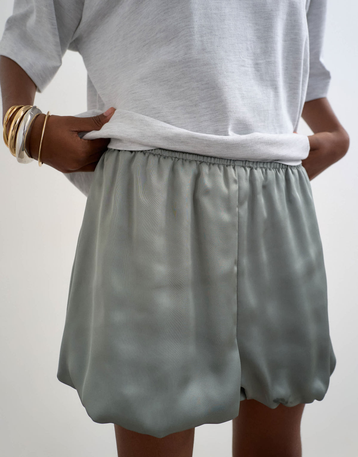 Topshop satin bubble shorts in sage