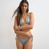 Topshop Ibiza thong bikini bottom in dusty blue and camel