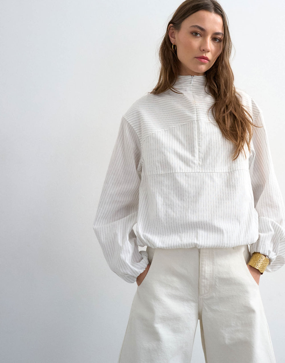 Topshop rayé blanc à manches longues et poignets zippés