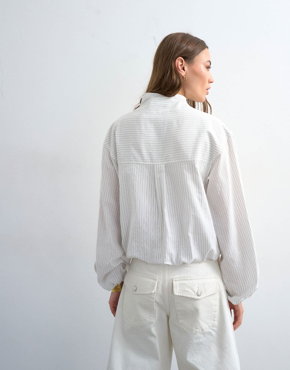 Topshop stripe zip long sleeve cuffed top in white