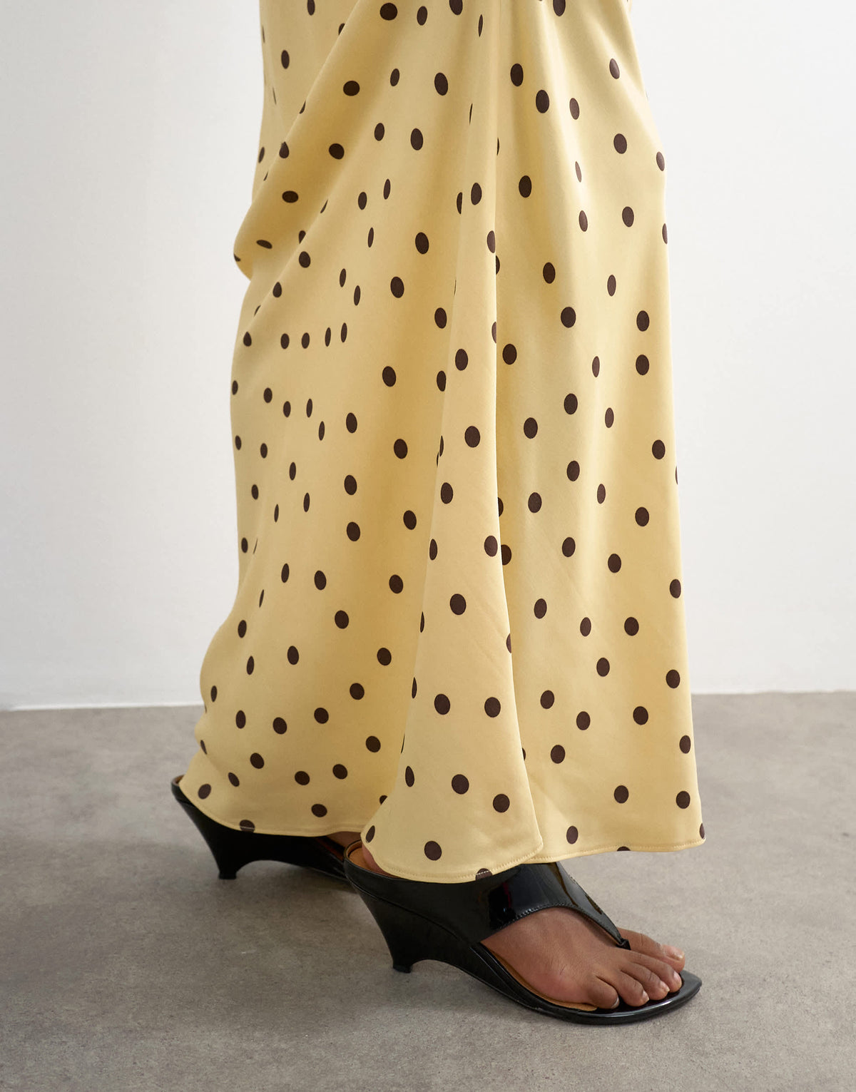 Topshop polka dot flood length satin bias maxi skirt in buttermilk