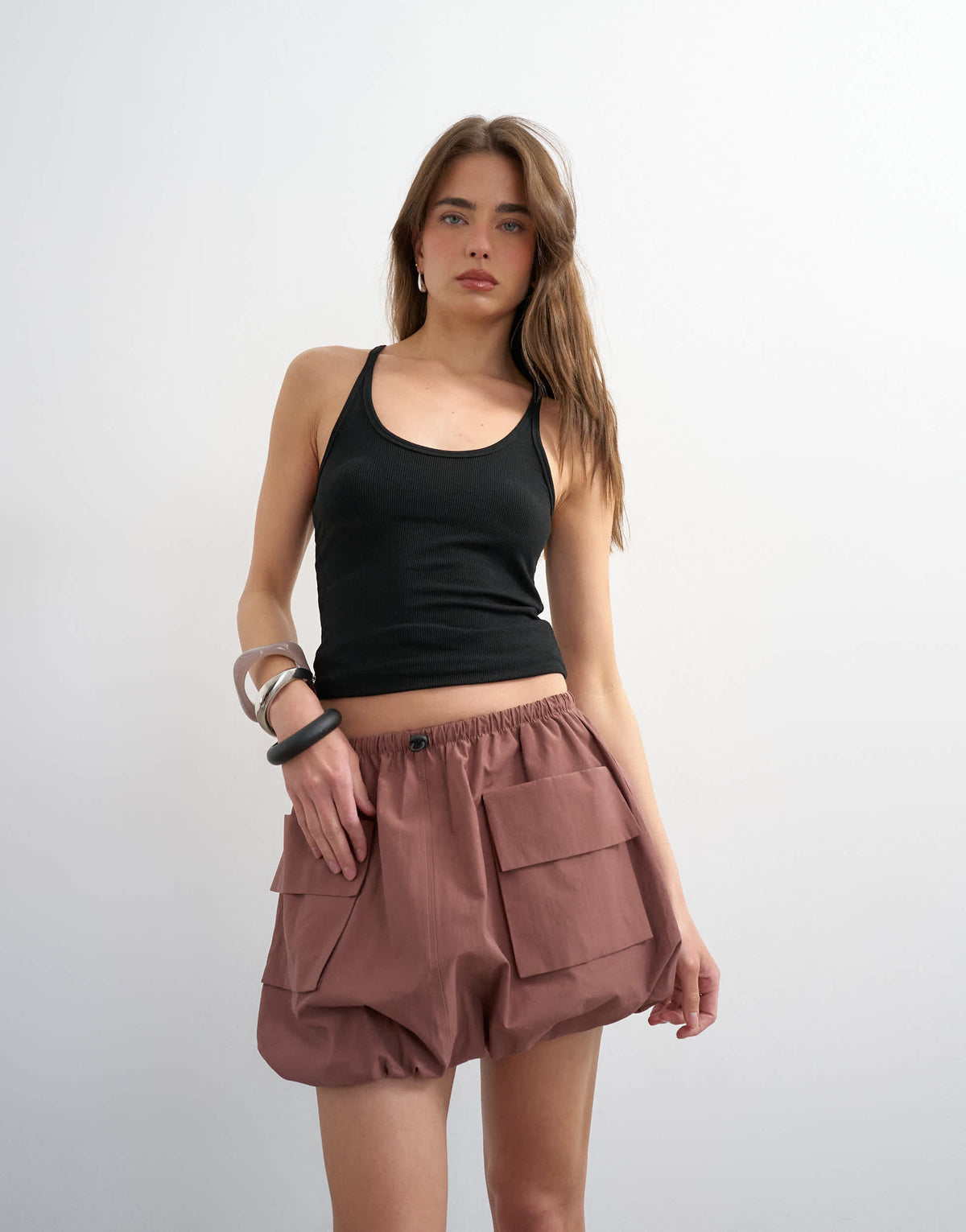 Topshop toggle waist bubble utility skort in pink