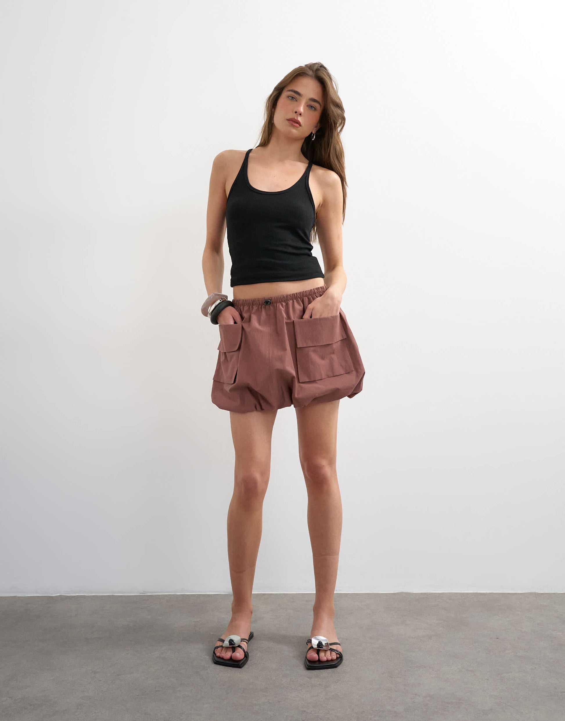 Topshop toggle waist bubble utility skort in pink