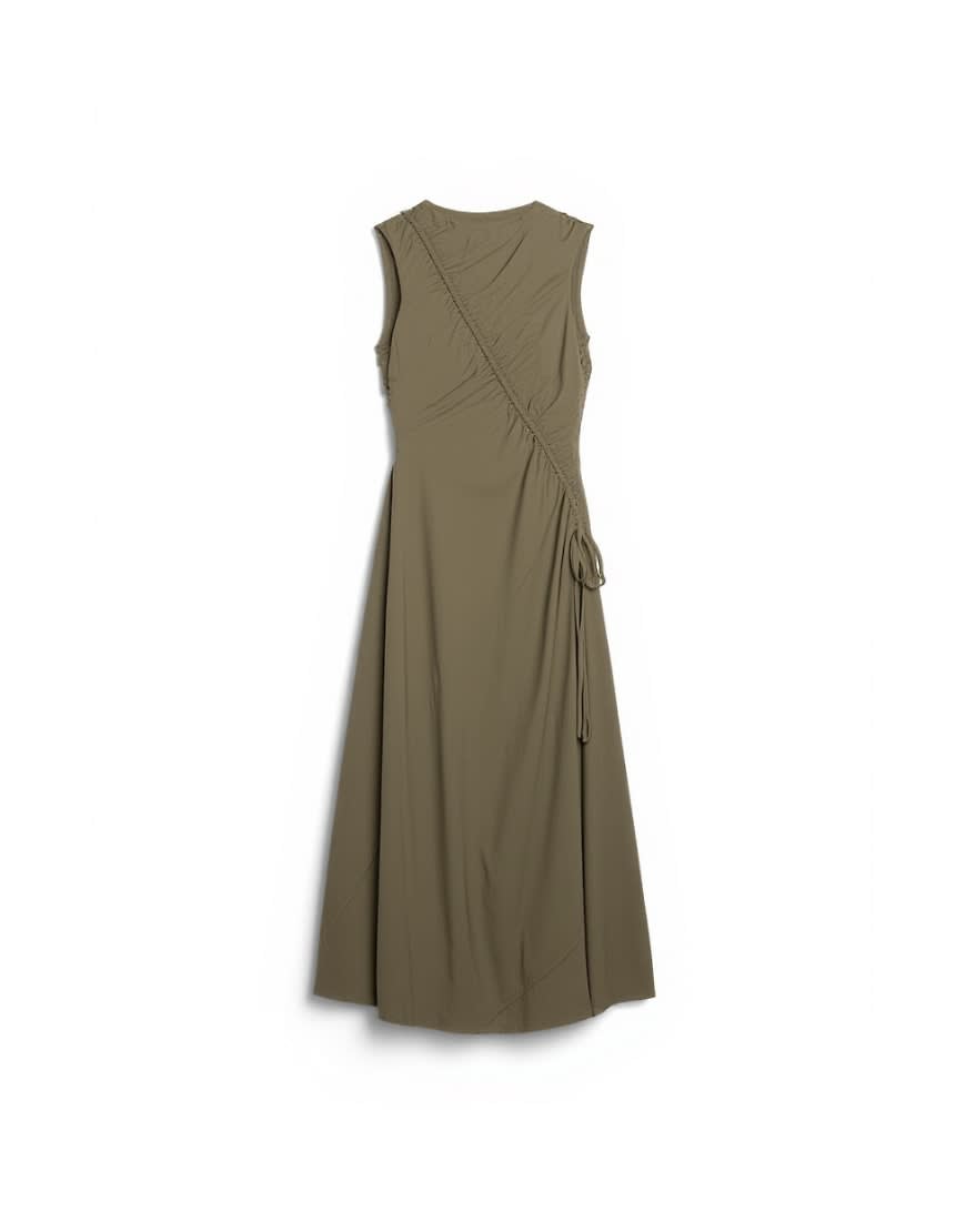 Topshop drawcord detail tech fabric balloon maxi dress in khaki