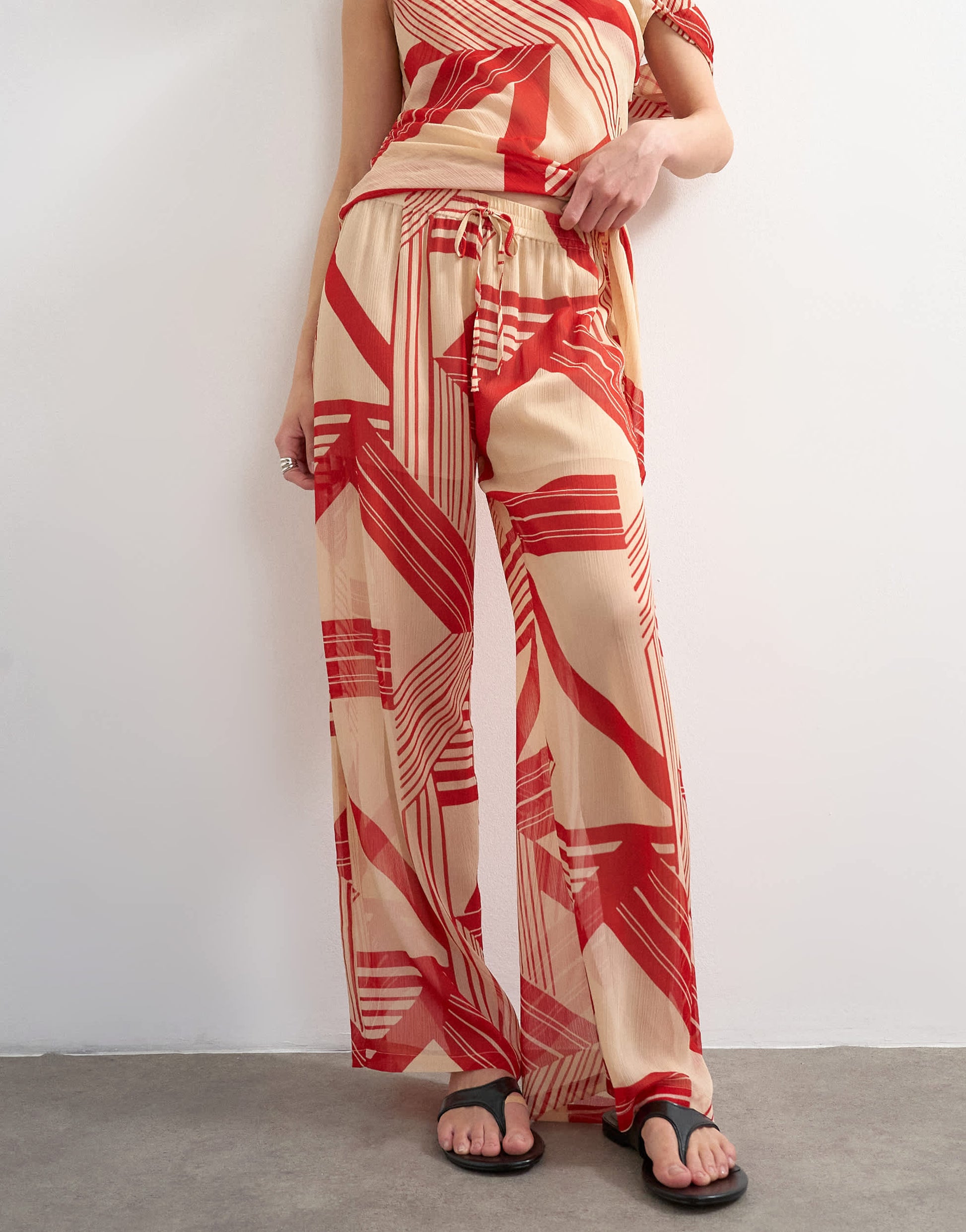 Topshop chiffon stripe print wide leg trouser co-ord in red