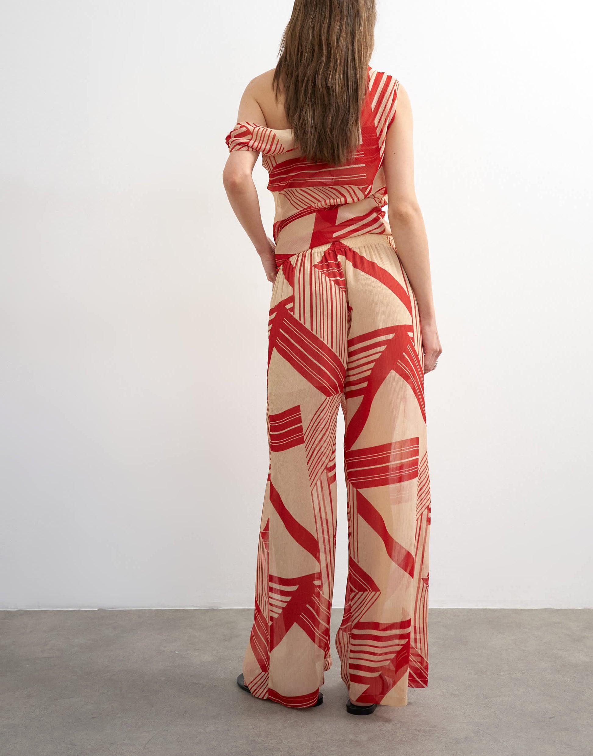 Topshop chiffon stripe print wide leg trouser co-ord in red