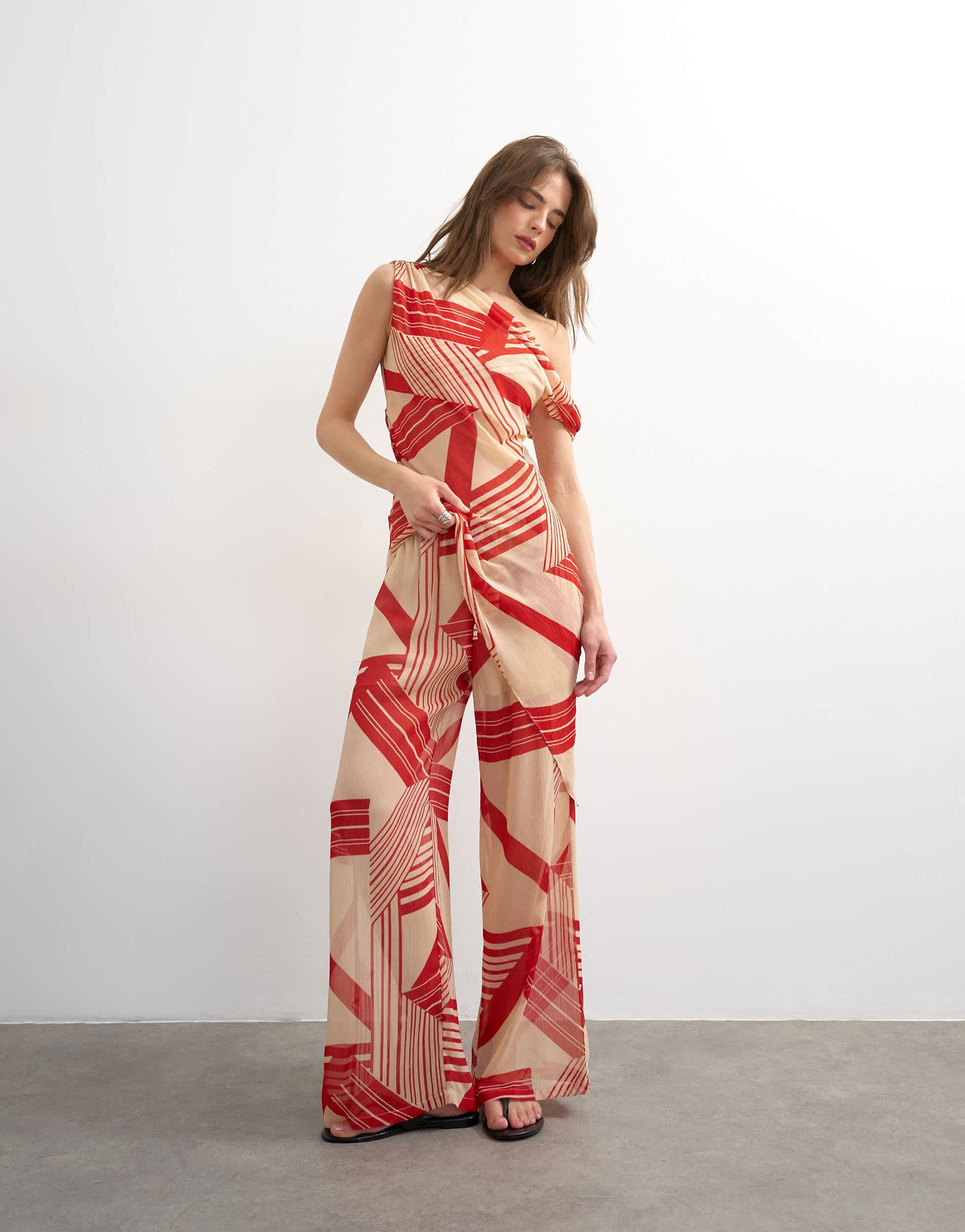 Topshop chiffon stripe print wide leg trouser co-ord in red