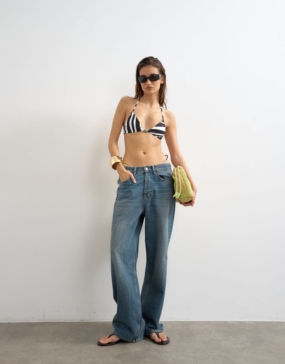 Topshop Mono triangle bikini top in black and white