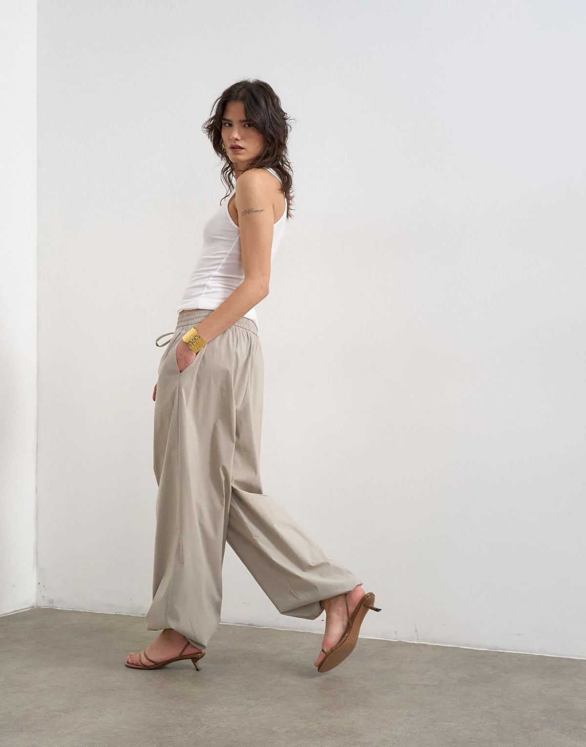 Topshop drawcord tech fabric balloon trousers in slate