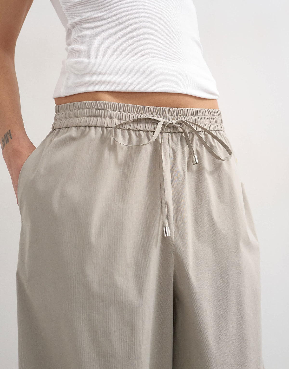 Topshop drawcord tech fabric balloon trousers in slate