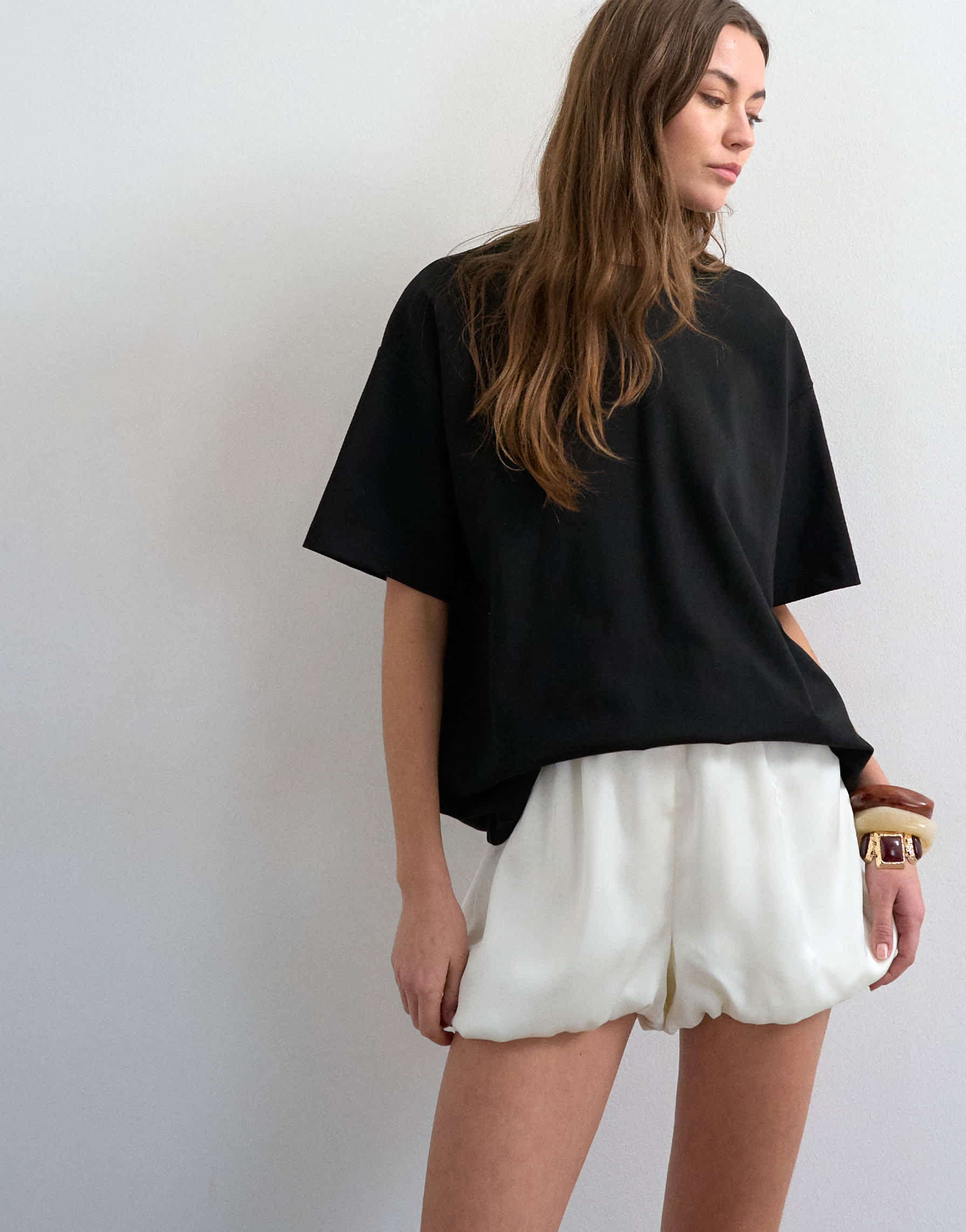Topshop satin bubble shorts in ivory