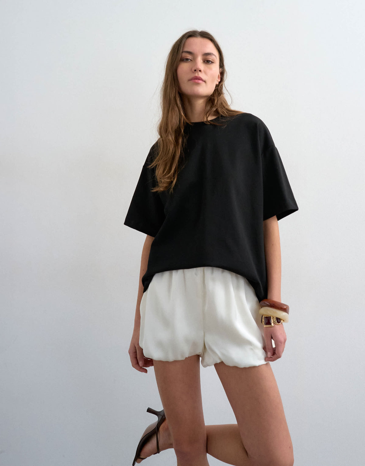 Topshop satin bubble shorts in ivory