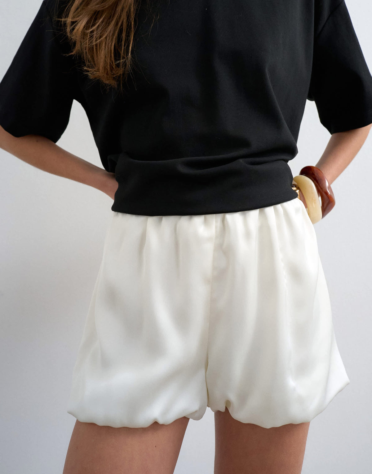 Topshop satin bubble shorts in ivory