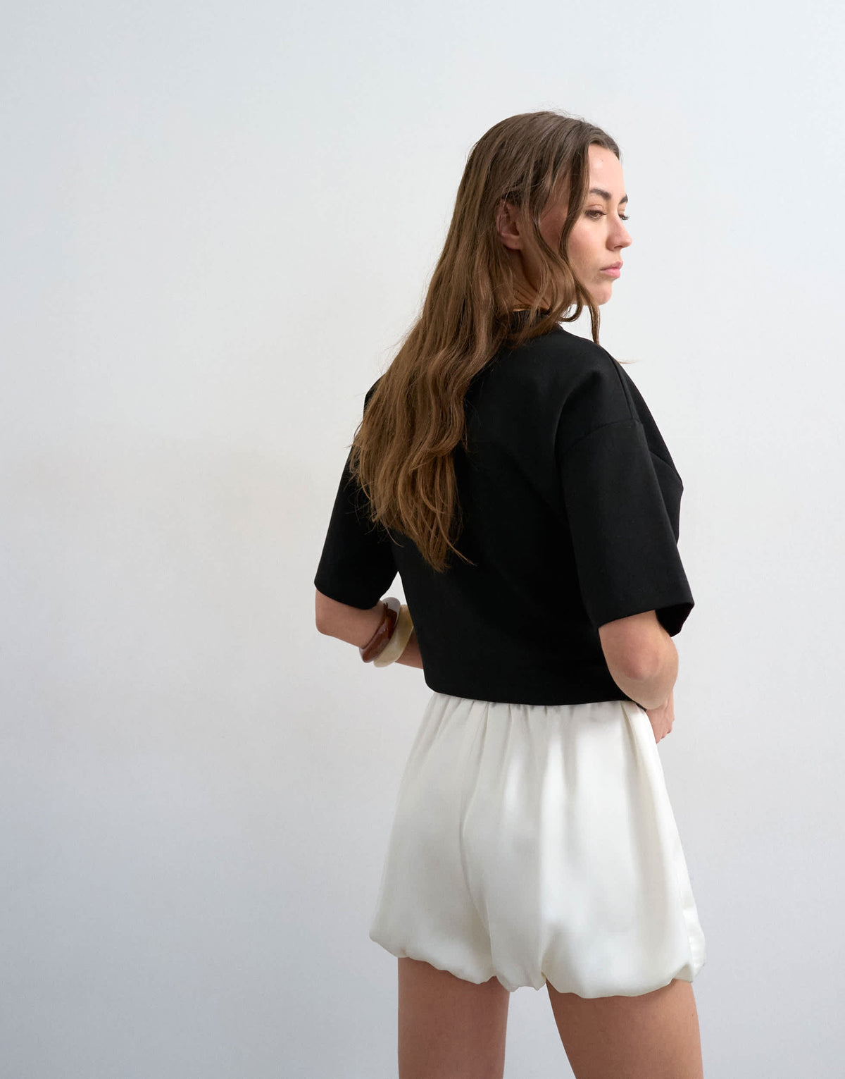 Topshop satin bubble shorts in ivory