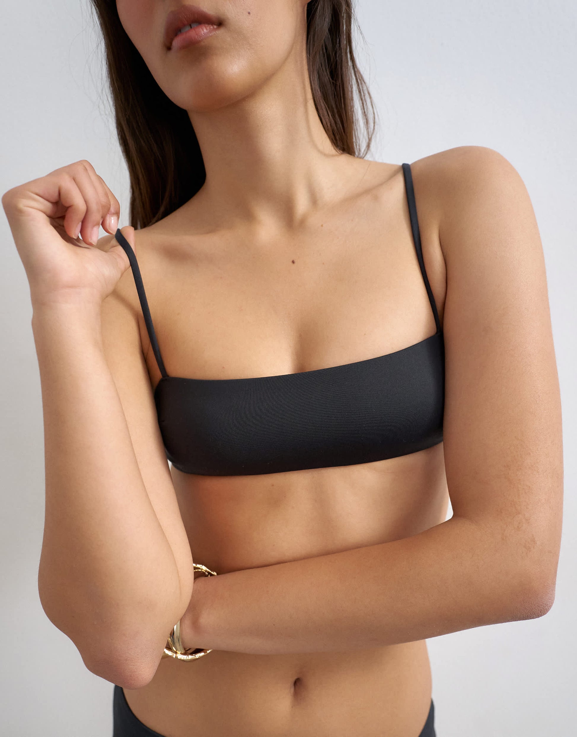 Topshop Italy bandeau bikini top with straps in black