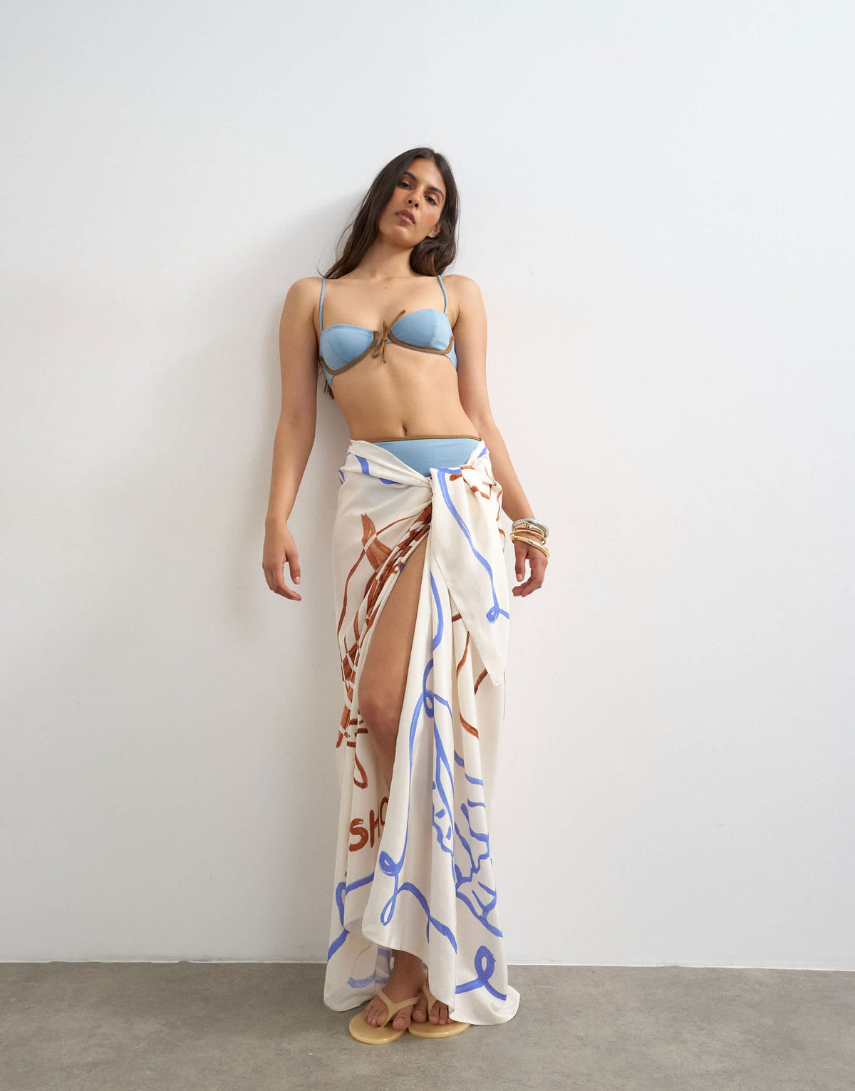 Topshop Ibiza underwire bikini top in dusty blue and camel