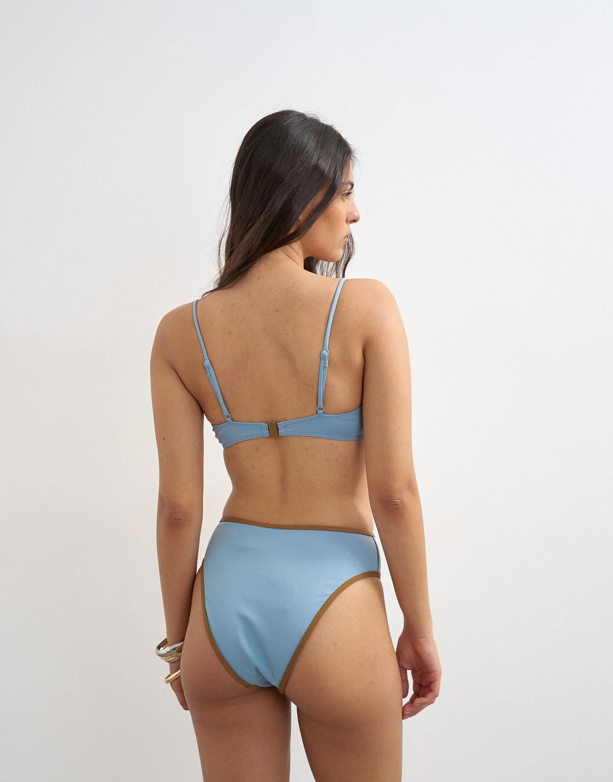 Topshop Ibiza underwire bikini top in dusty blue and camel