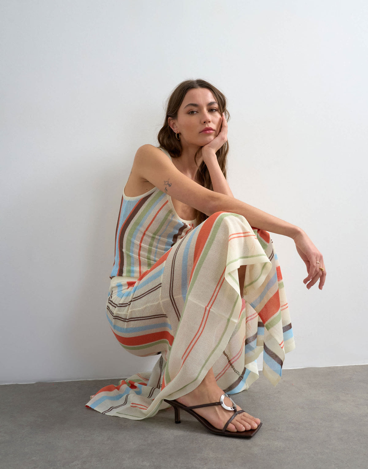 Topshop knitted sheer stripe full skirt co-ord in multi
