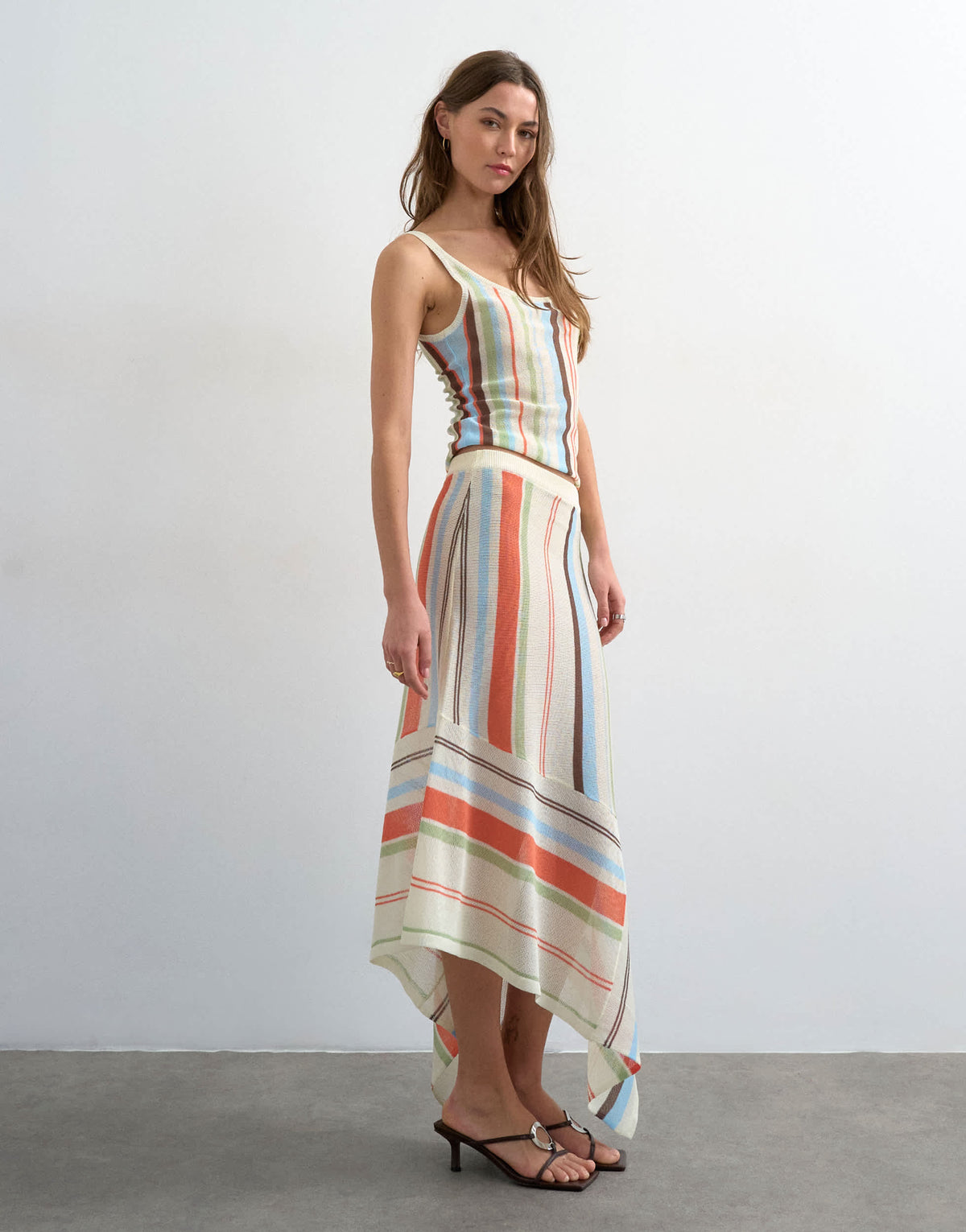 Topshop knitted sheer stripe full skirt co-ord in multi