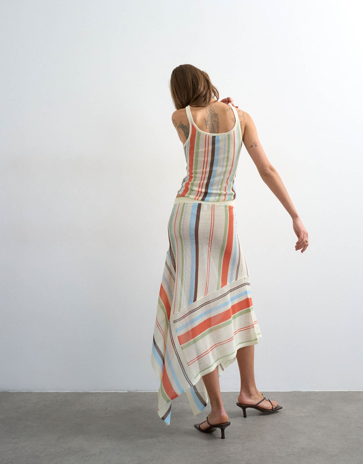 Topshop knitted sheer stripe full skirt co-ord in multi