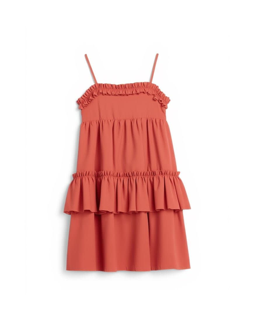 Topshop voluminous frill midi dress in rust