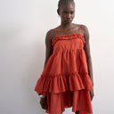 Topshop voluminöses Rüschen-Midikleid in Rostrot