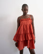 Topshop voluminous frill midi dress in rust
