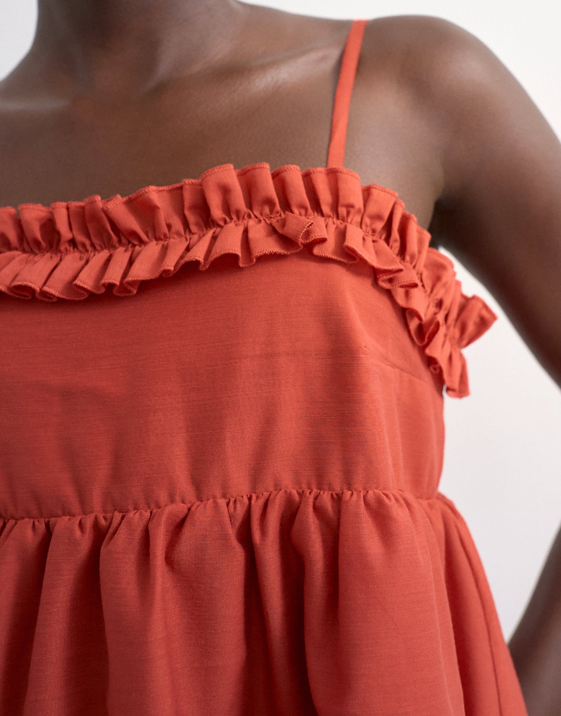 Topshop voluminous frill midi dress in rust