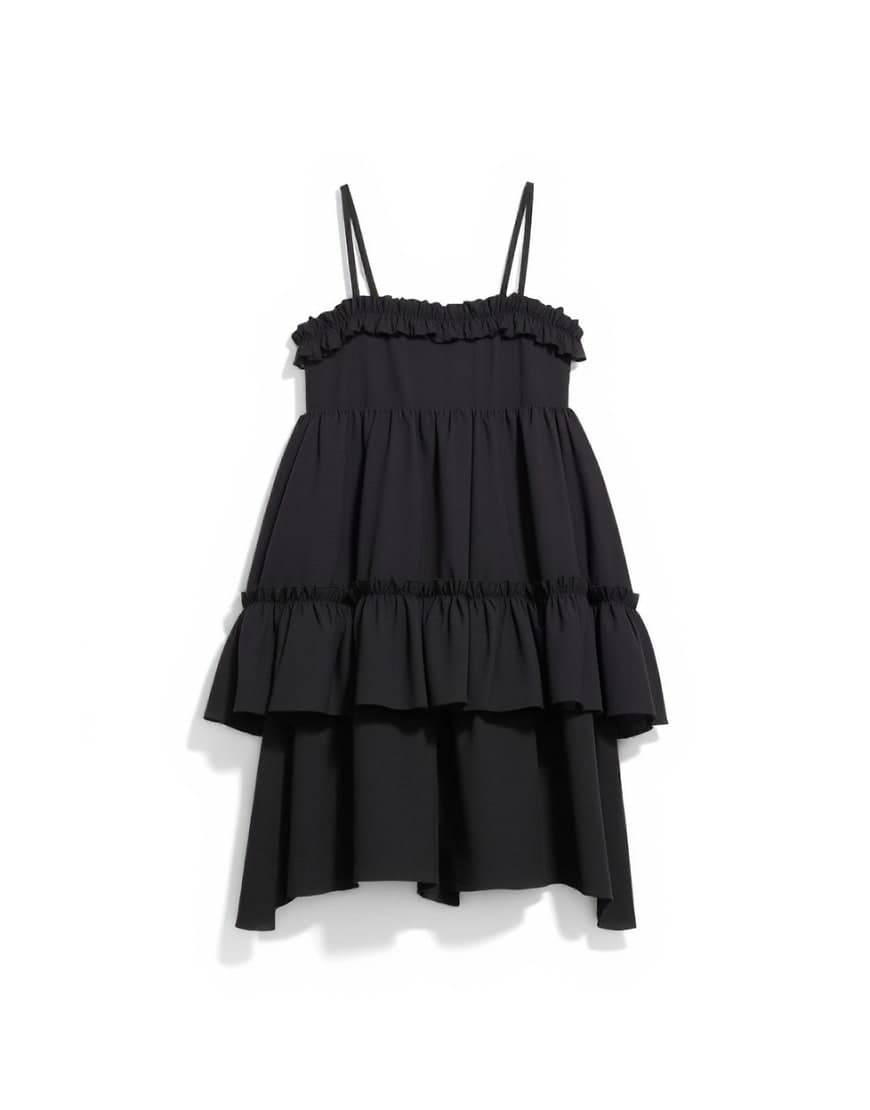 Topshop voluminous frill midi dress in black