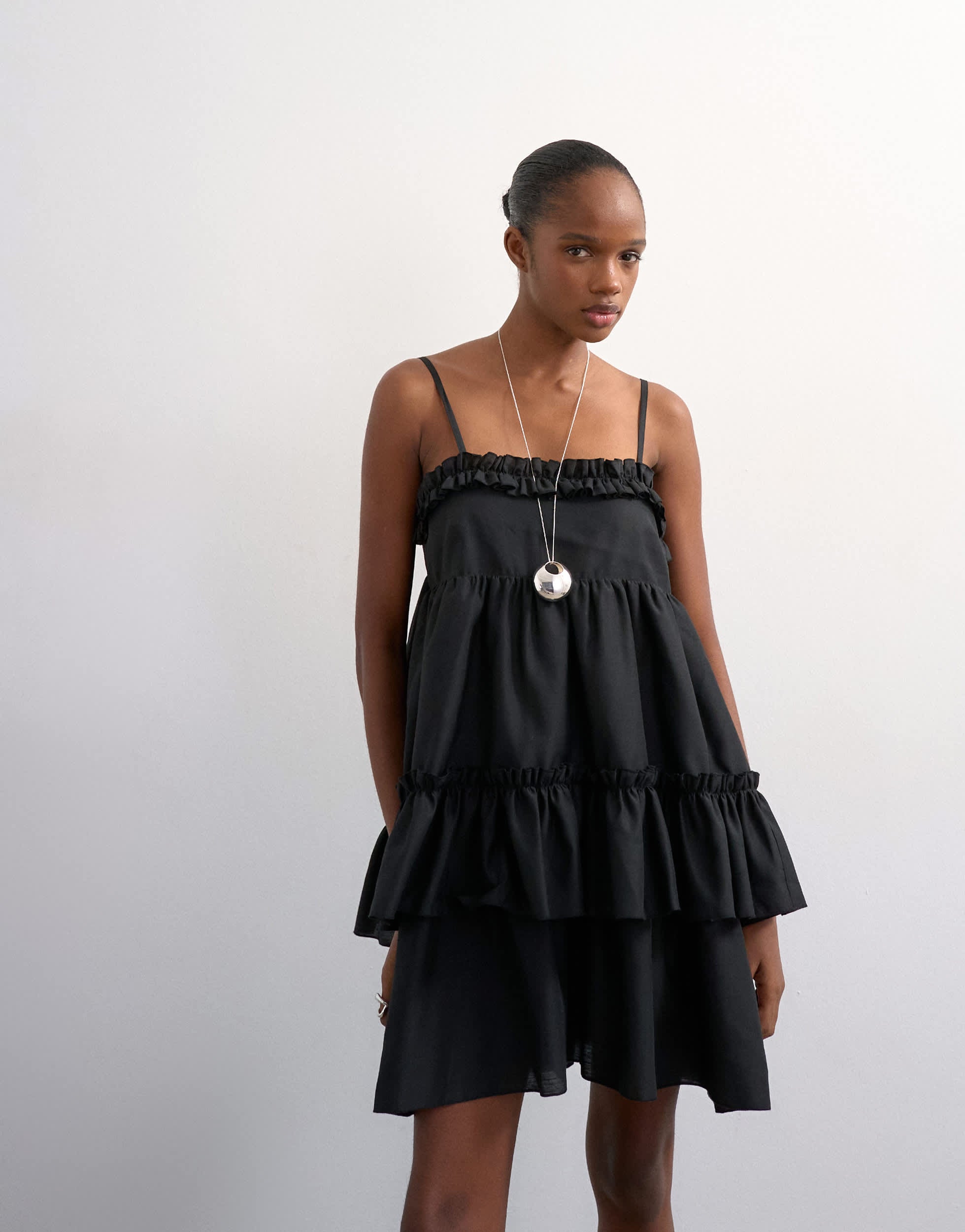 Topshop voluminous frill midi dress in black