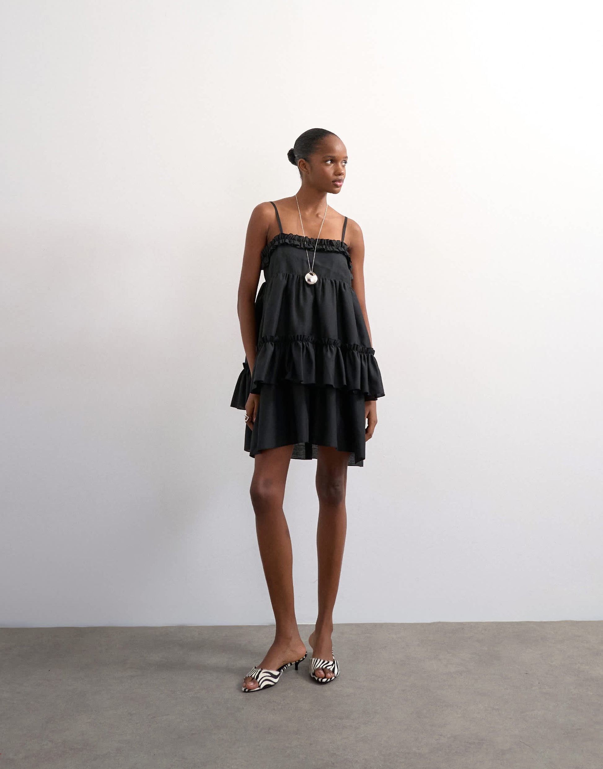 Topshop voluminous frill midi dress in black