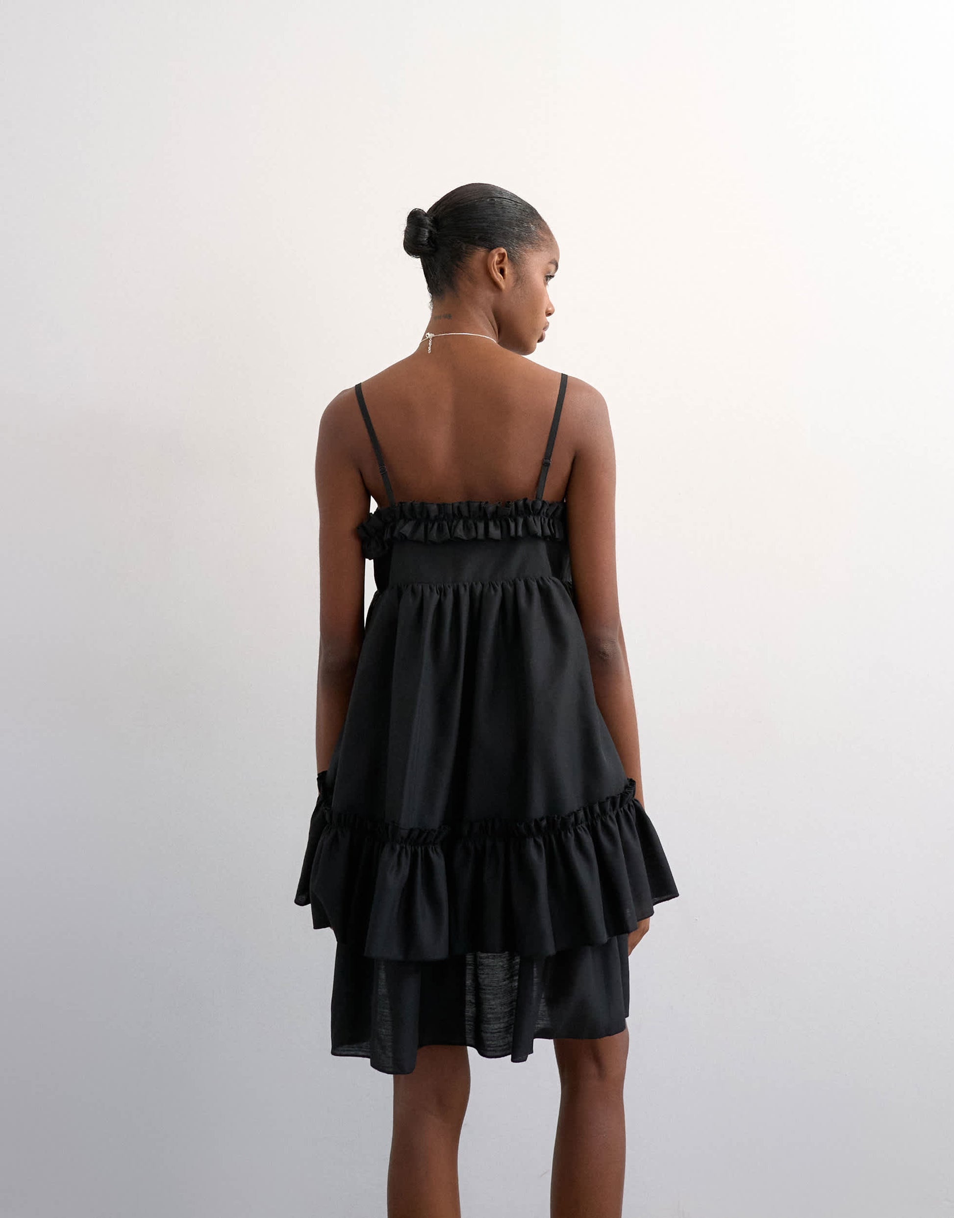 Topshop voluminous frill midi dress in black
