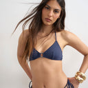 Topshop Bordeaux  triangle bikini top in navy and silver