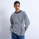 Topshop stripe tuck waist tee in blue & white