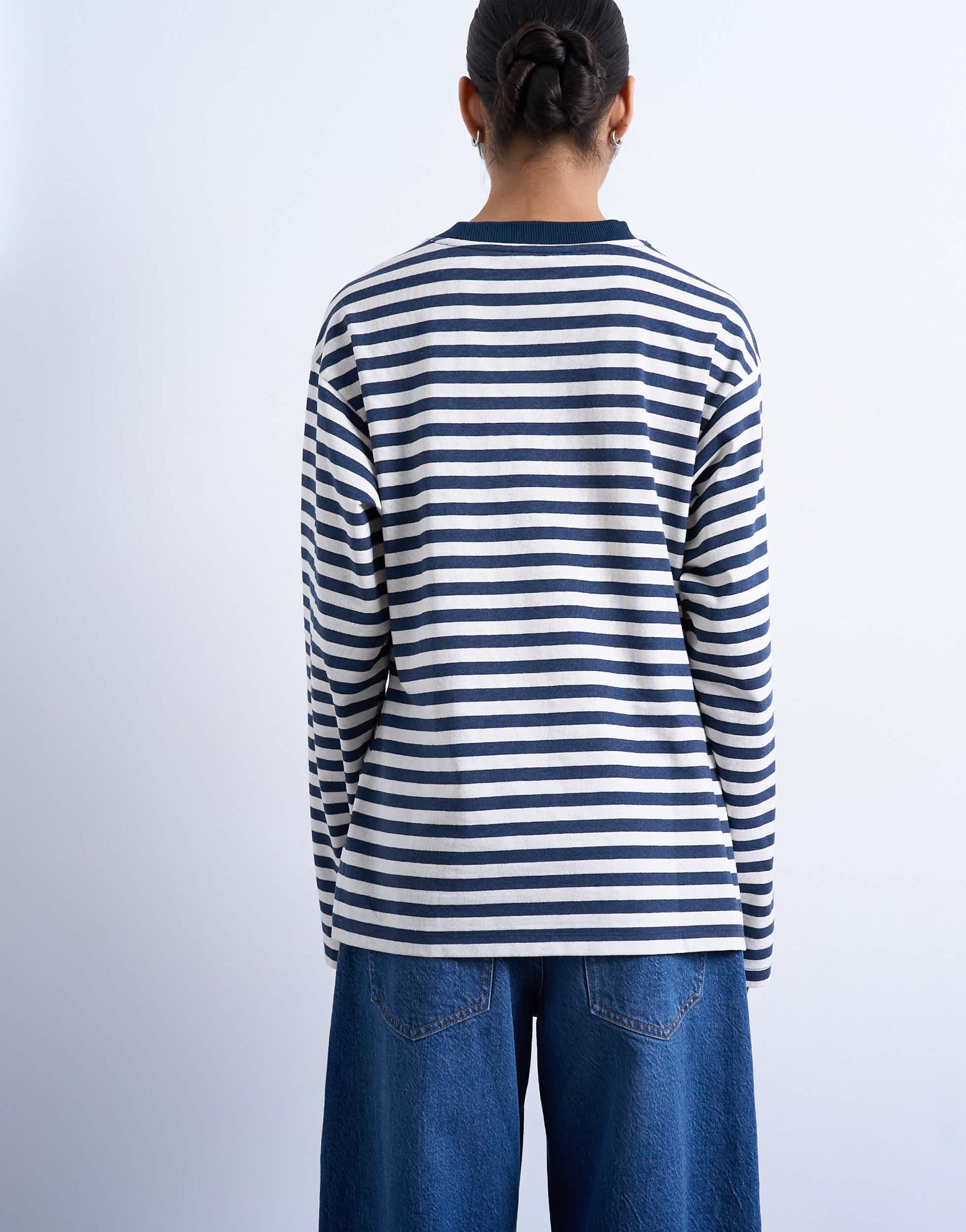 Topshop stripe tuck waist tee in blue & white