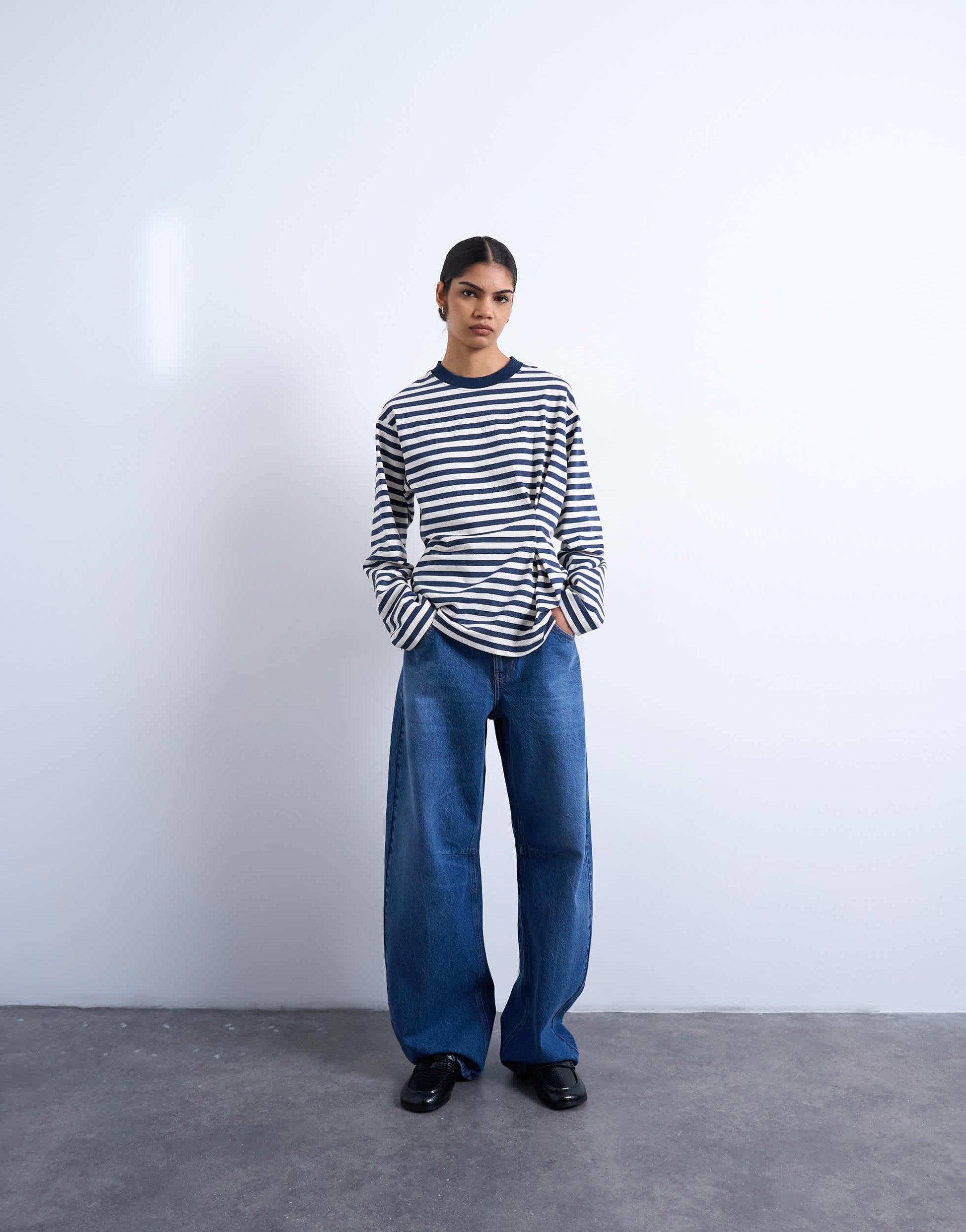 Topshop stripe tuck waist tee in blue & white