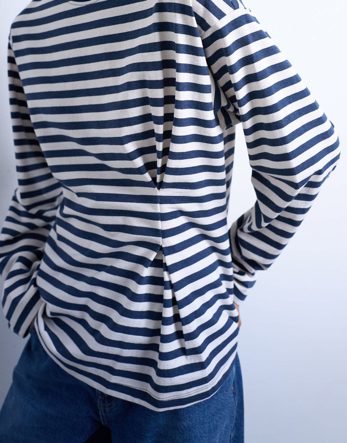 Topshop stripe tuck waist tee in blue & white