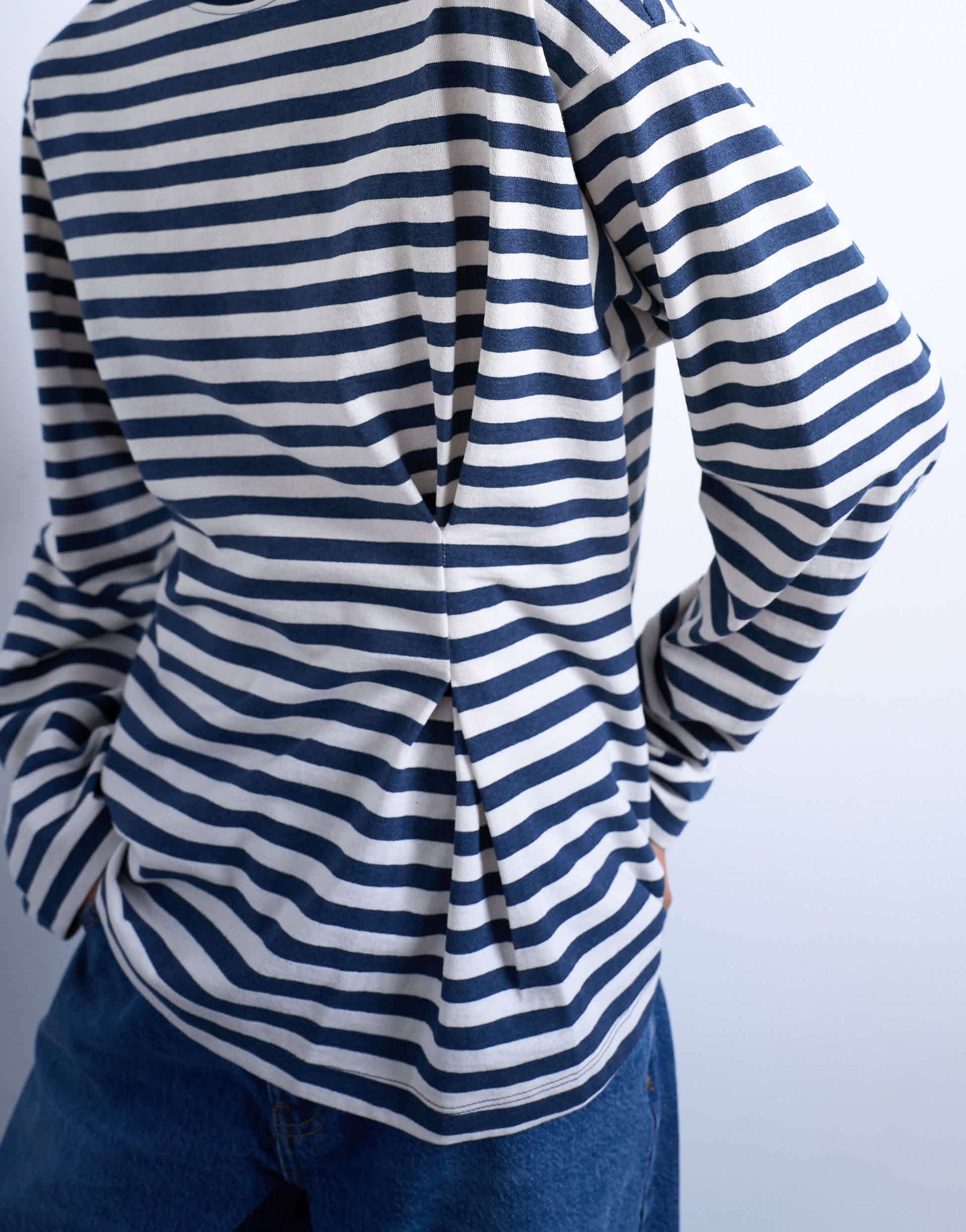 Topshop stripe tuck waist tee in blue & white