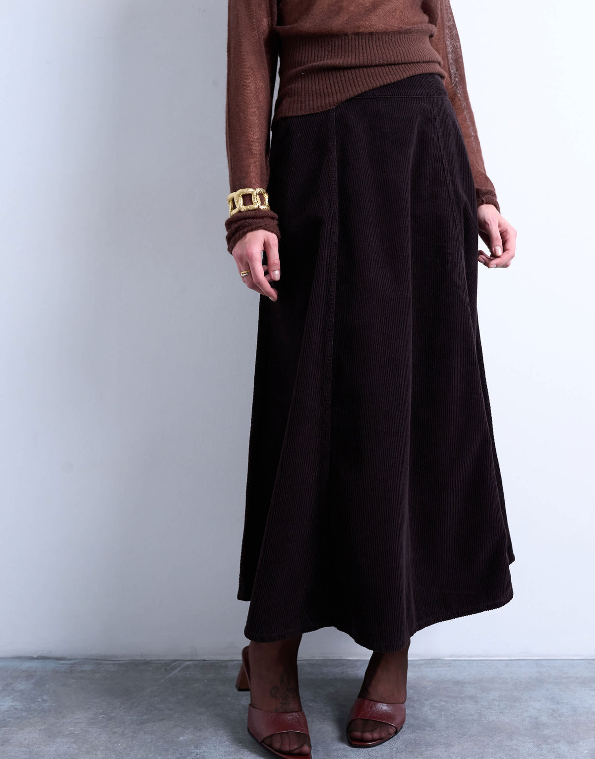 Topshop full circle maxi skirt in chocolate cord