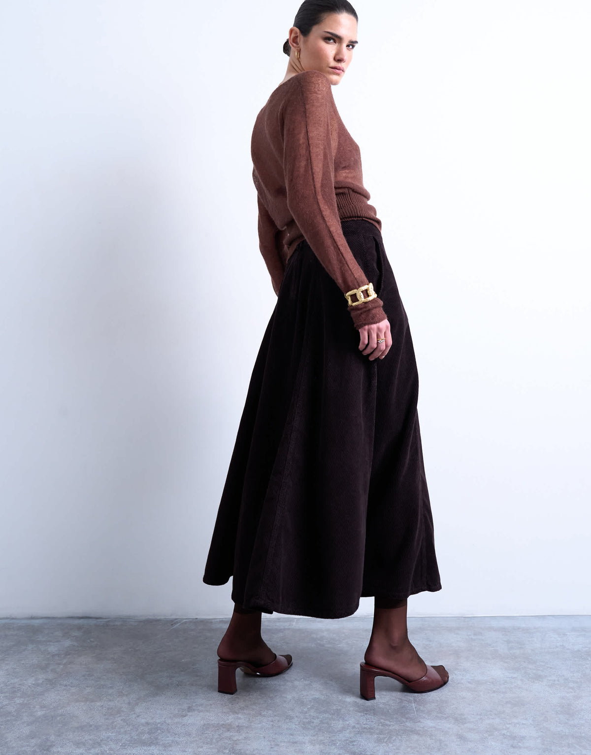 Topshop full circle maxi skirt in chocolate cord