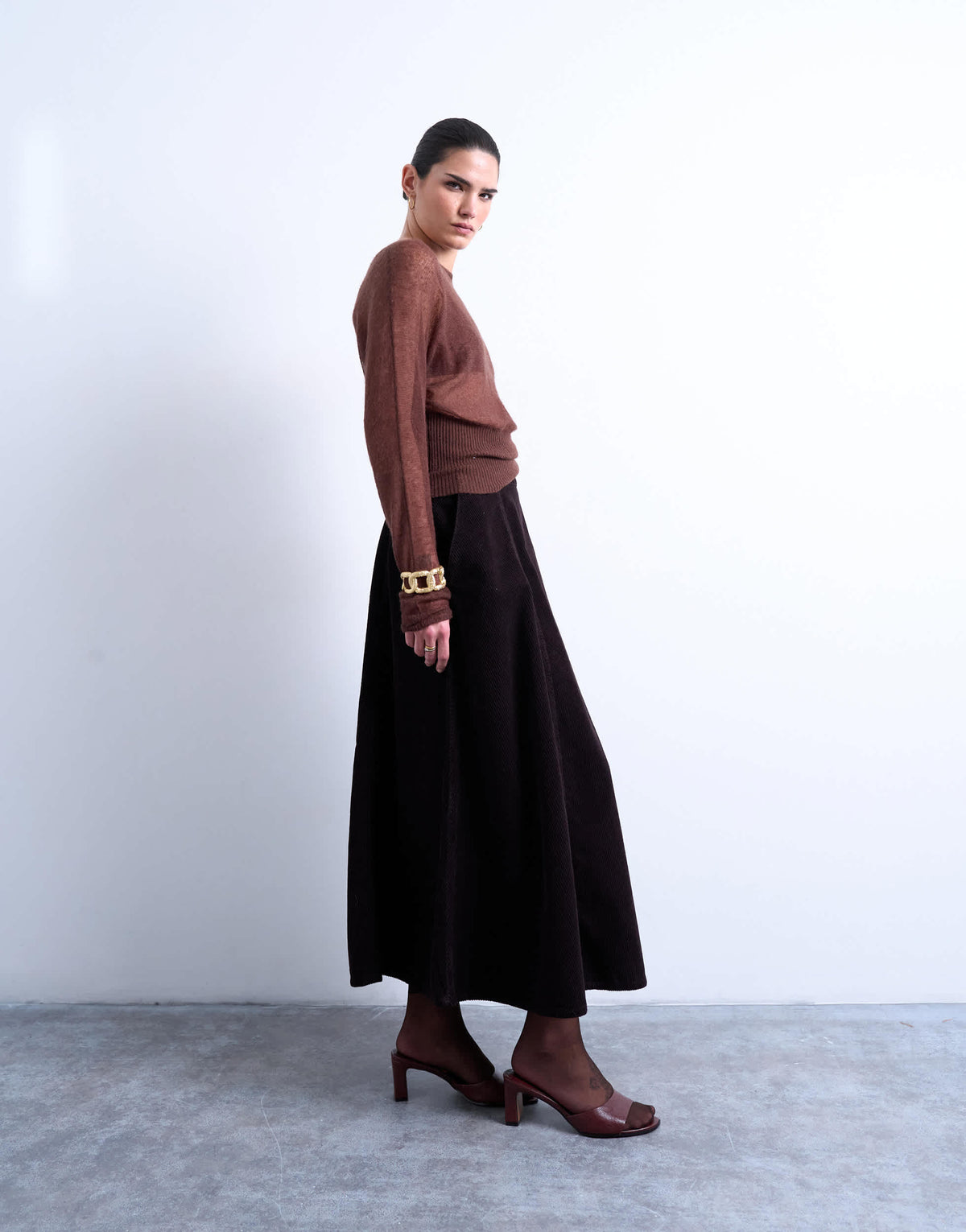 Topshop full circle maxi skirt in chocolate cord