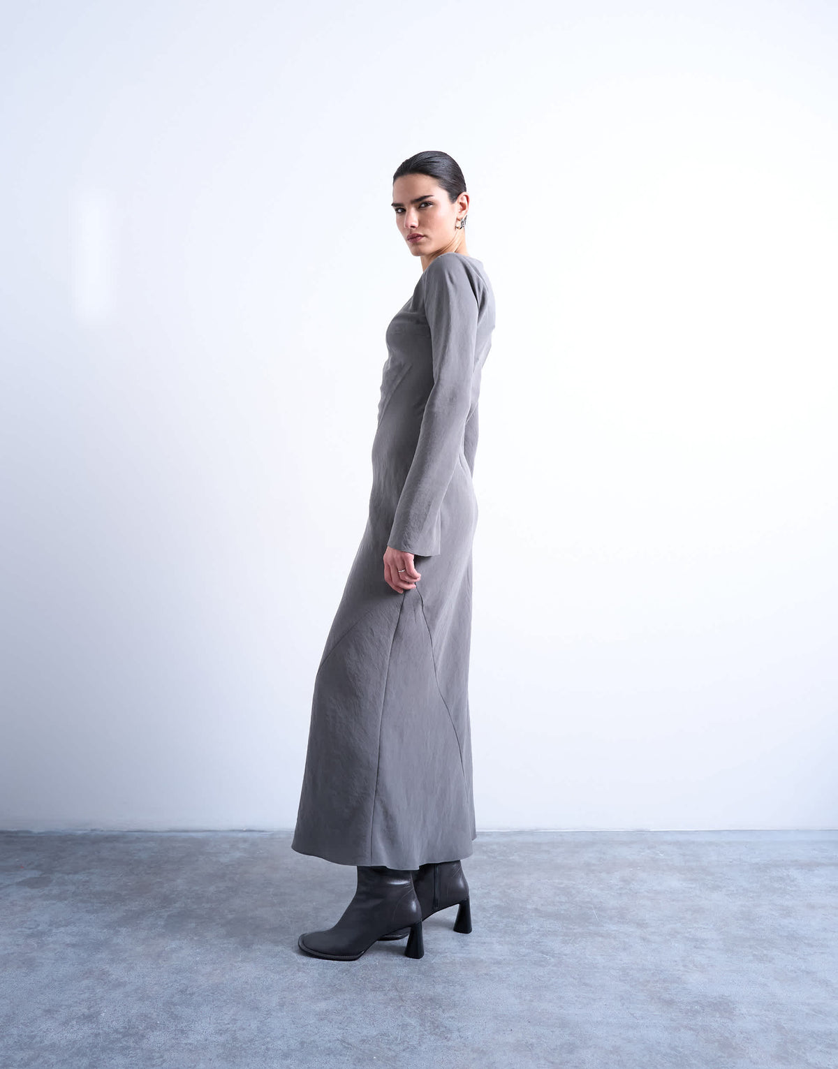 Topshop slash neck cupro maxi dress in grey
