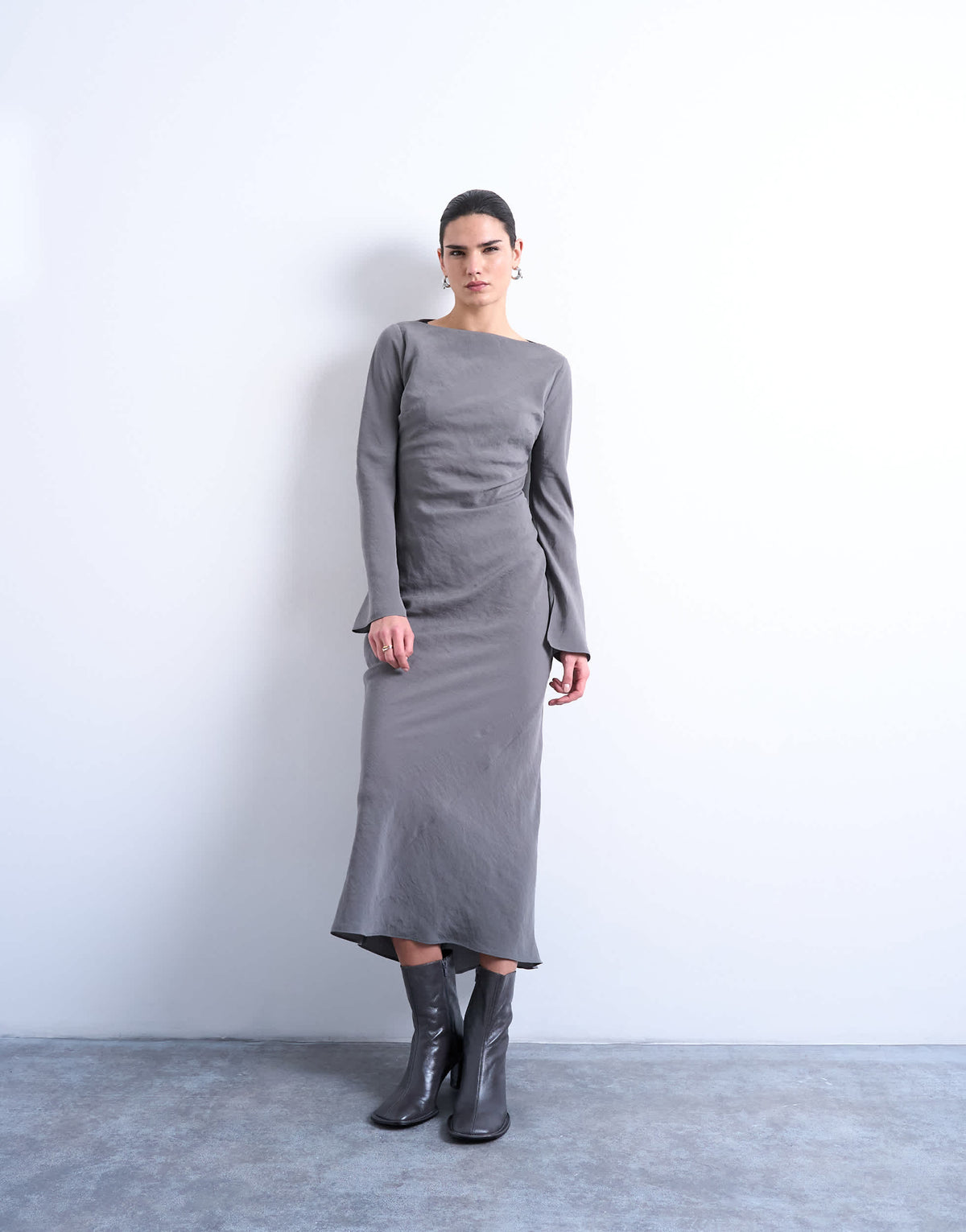 Topshop slash neck cupro maxi dress in grey