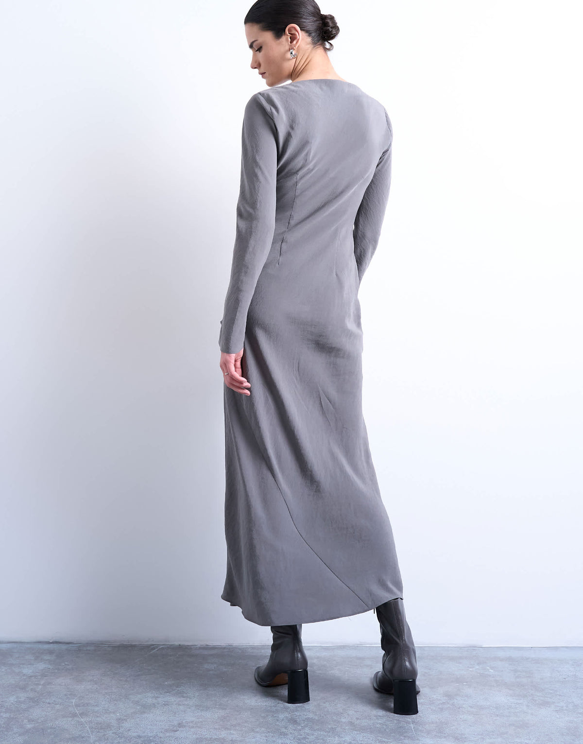 Topshop slash neck cupro maxi dress in grey