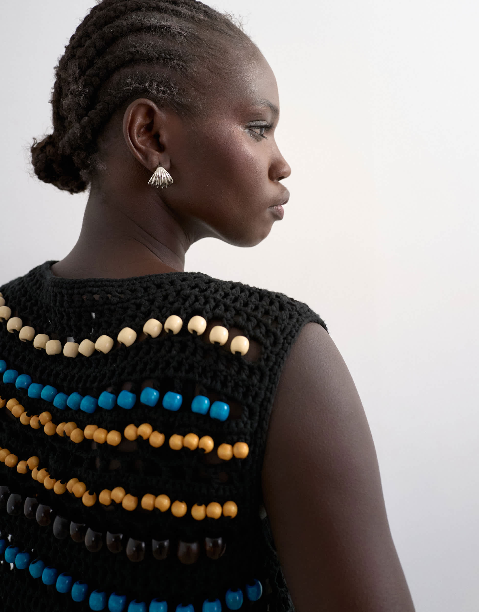 Topshop knitted crochet beaded tank in black