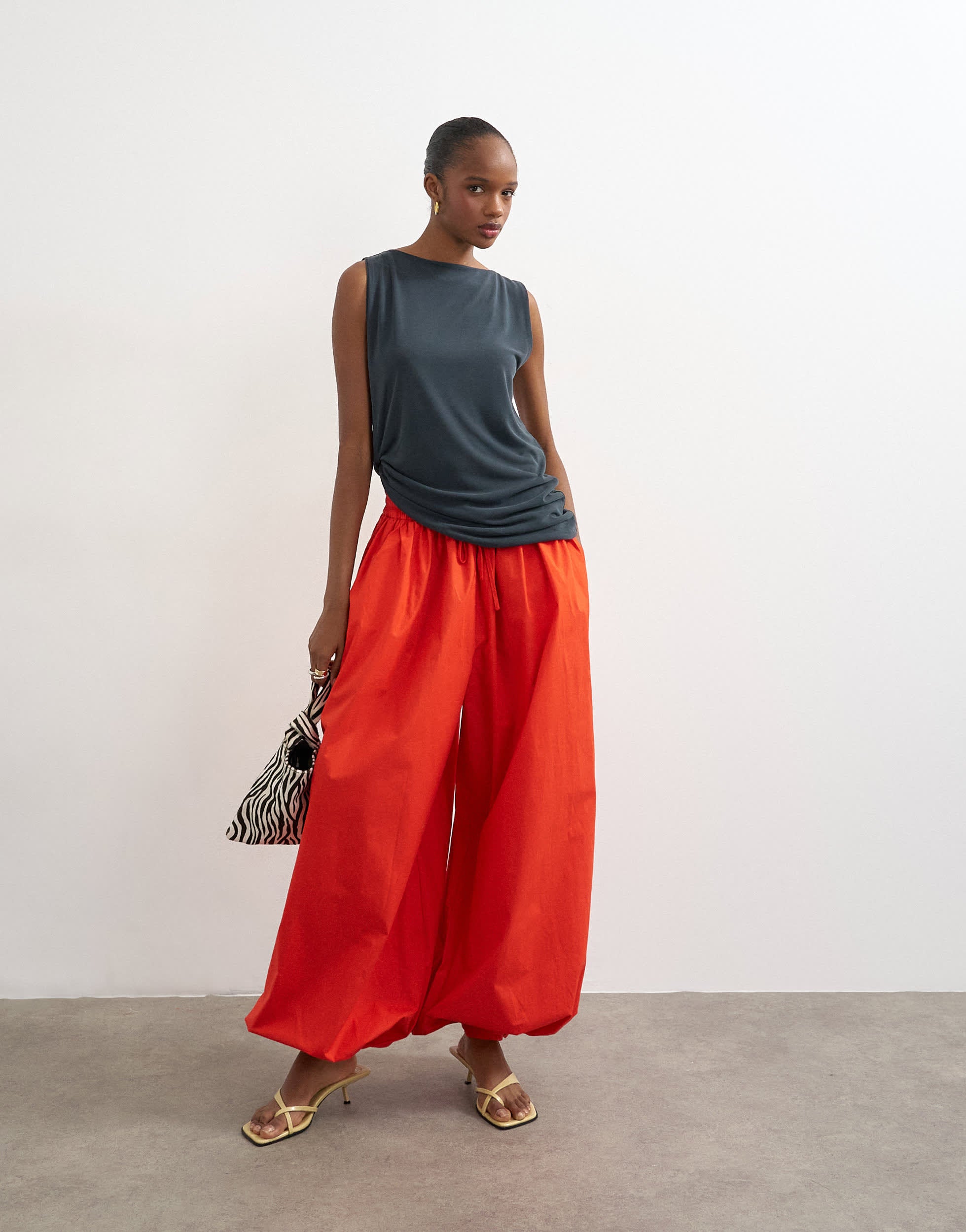 Topshop oversized cuff balloon trouser in red