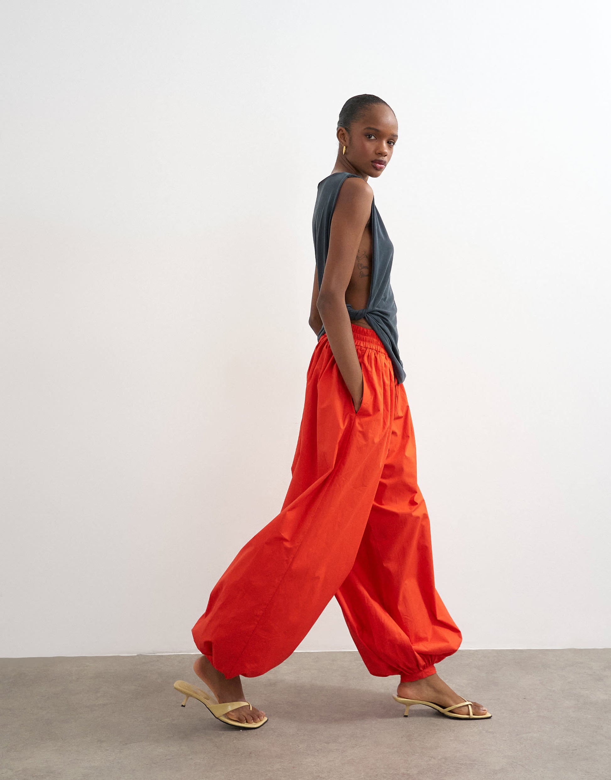 Topshop oversized cuff balloon trouser in red