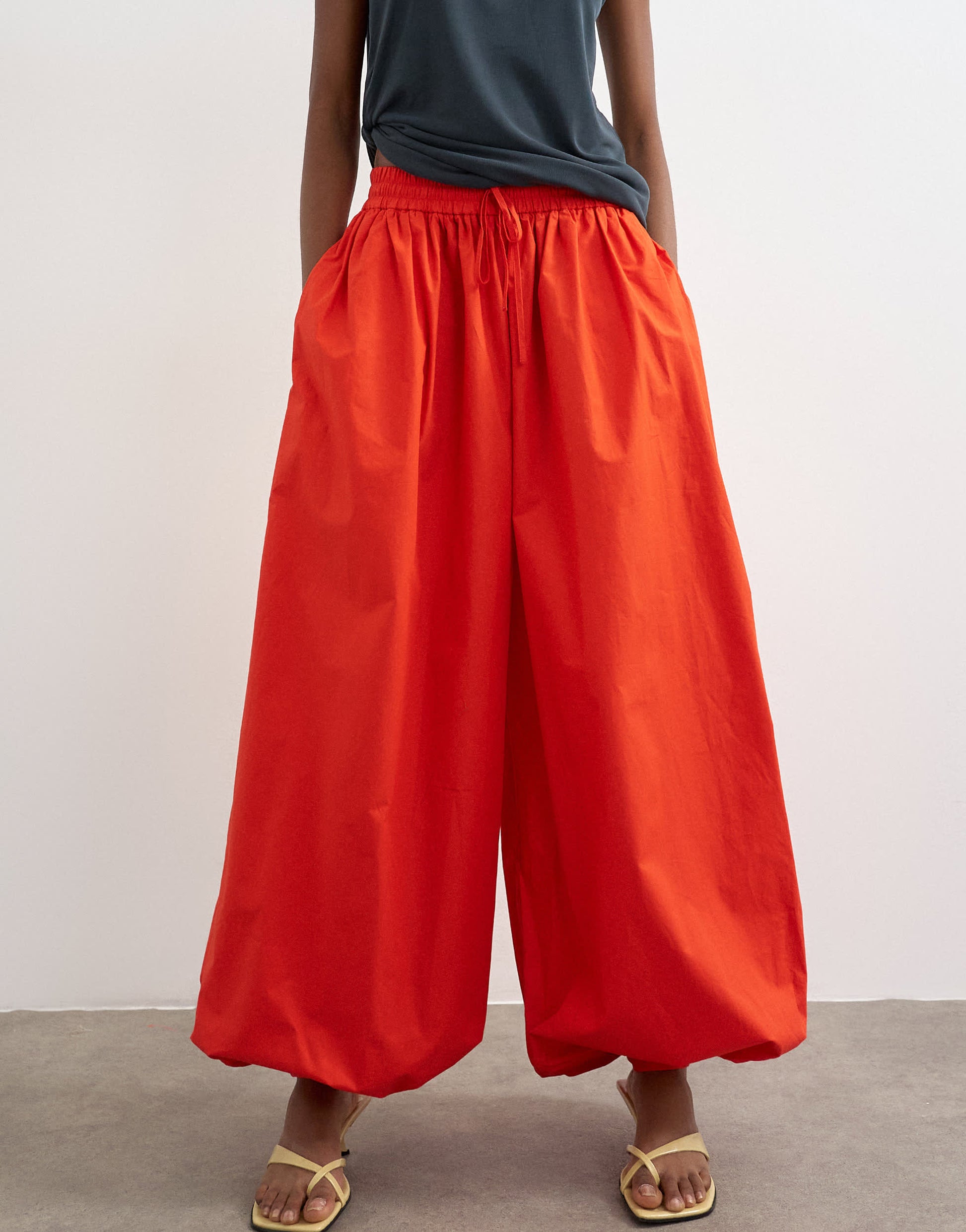 Topshop oversized cuff balloon trouser in red