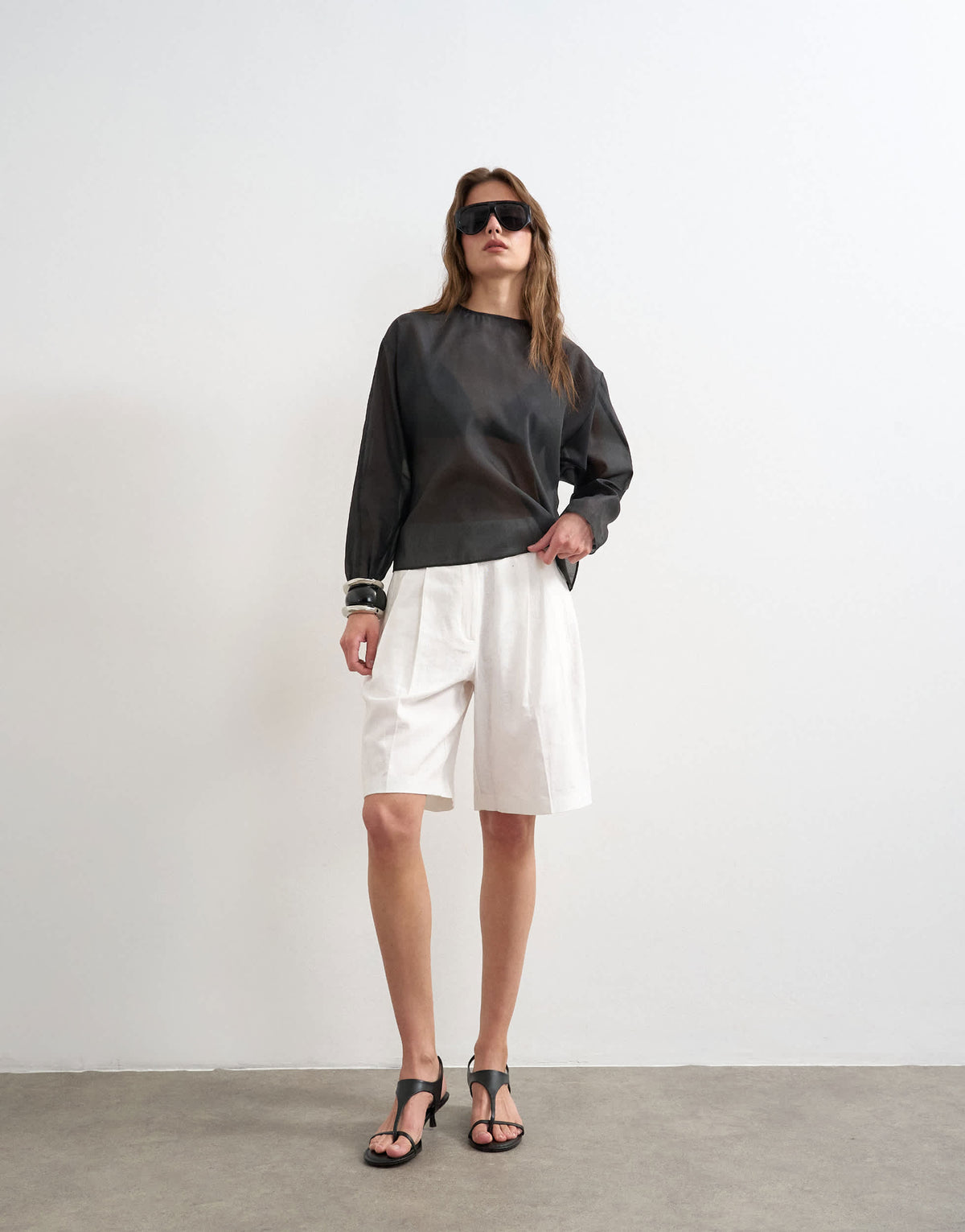 Topshop round neck organza top in black